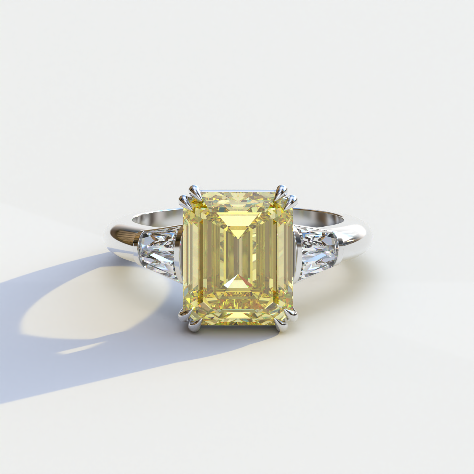 3 Carat Yellow Emerald & Baguette Cut Multi Stone Lab Diamond Ring	