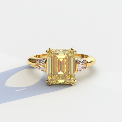 3 Carat Yellow Emerald & Baguette Cut Multi Stone Lab Diamond Ring - Lami