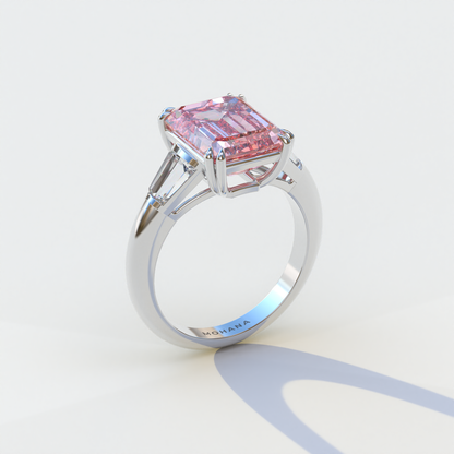 3 Carat Pink Emerald & Baguette Cut Multi Stone Lab Diamond Ring - Lami