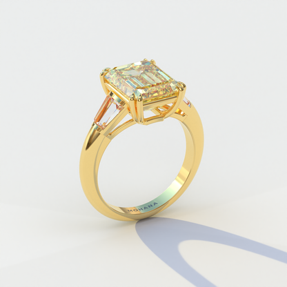 3 Carat Yellow Emerald & Baguette Cut Multi Stone Lab Diamond Ring - Lami