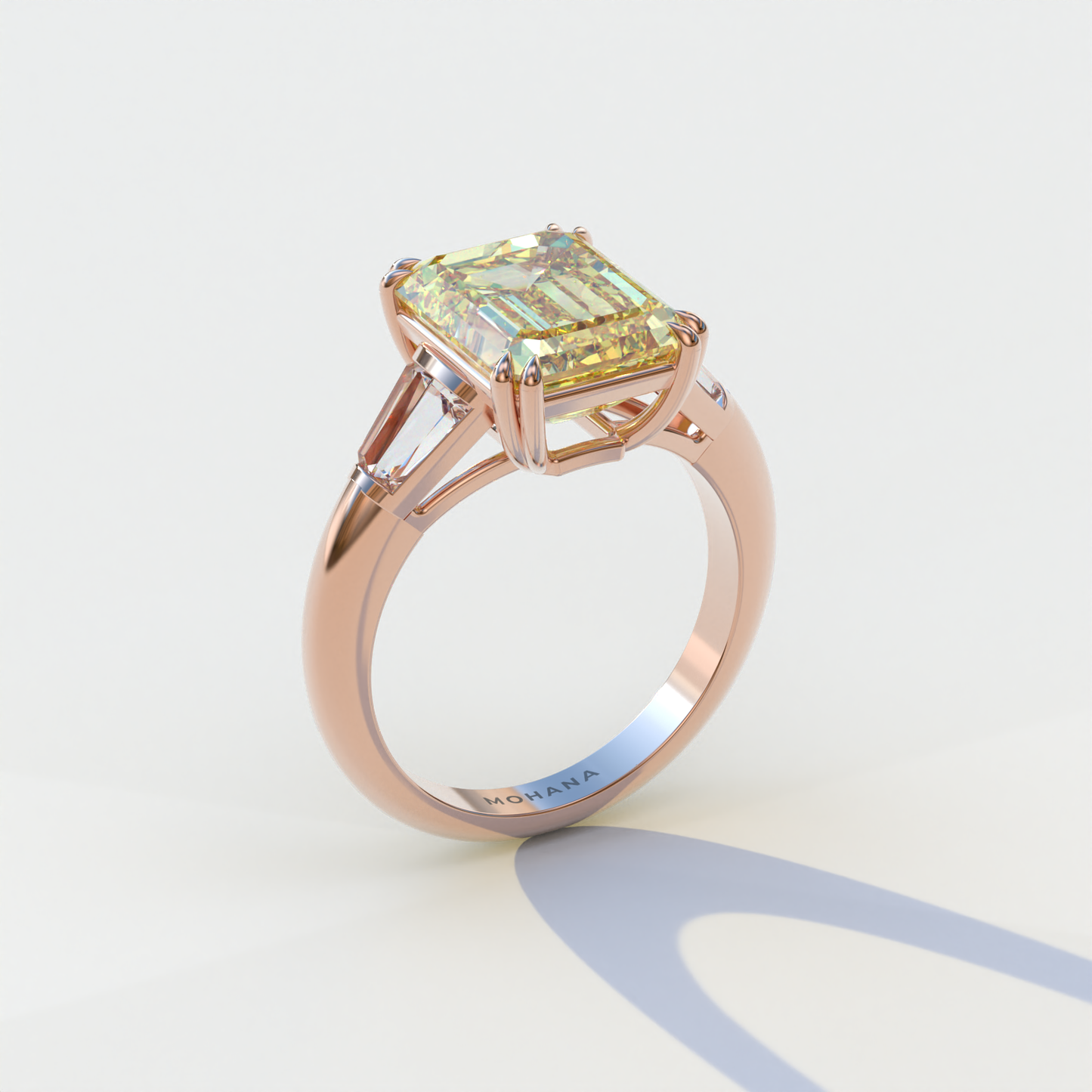 3 Carat Yellow Emerald & Baguette Cut Multi Stone Lab Diamond Ring - Lami