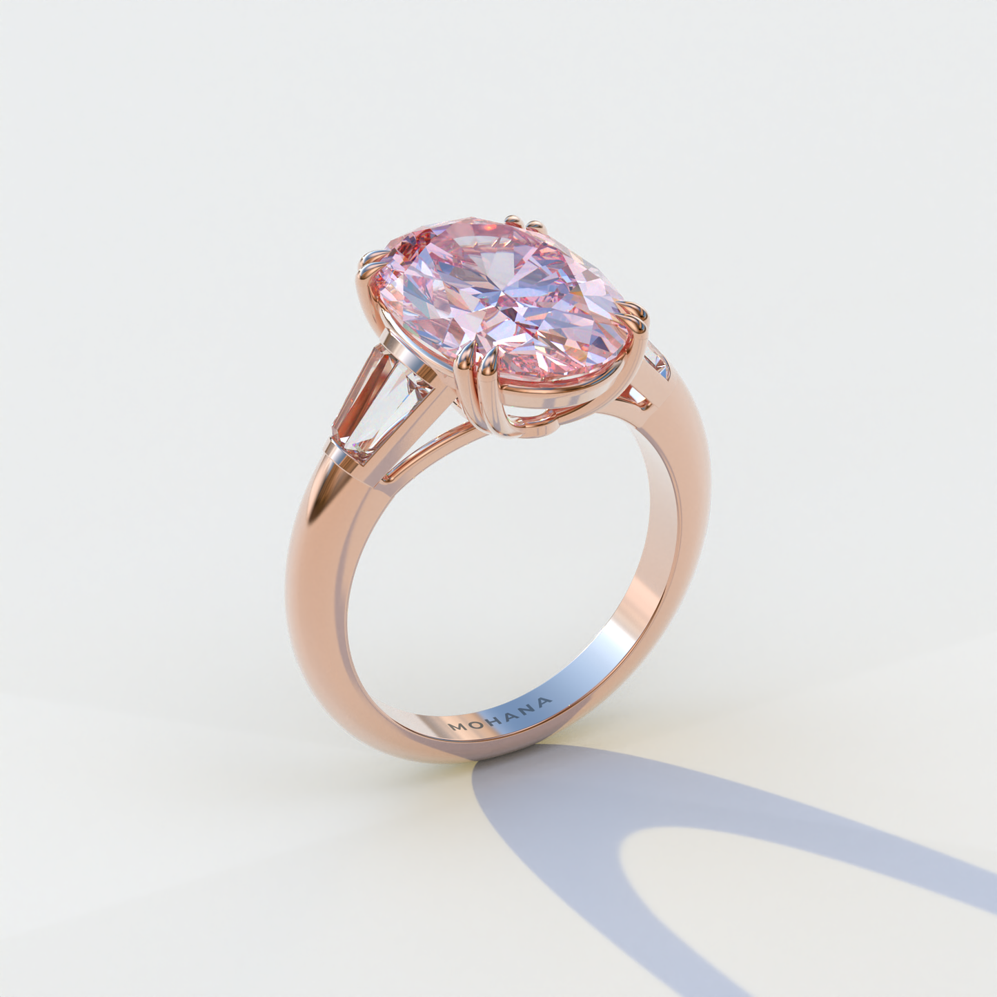 3 Carat Pink Oval & Baguette Lab Diamond Ring - Persi