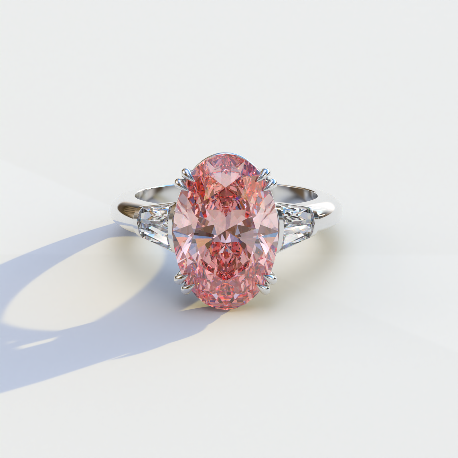 3 Carat Pink Oval & Baguette Lab Diamond Ring	