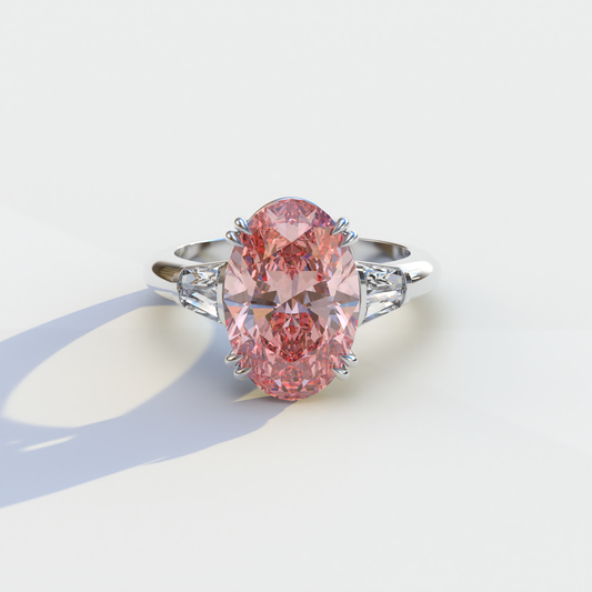 3 Carat Pink Oval & Baguette Lab Diamond Ring	