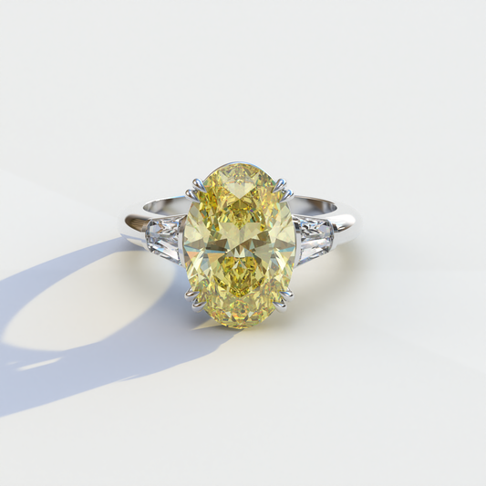 3 Carat Yellow Oval & Baguette Lab Diamond Ring	