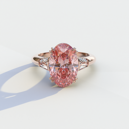 3 Carat Pink Oval & Baguette Lab Diamond Ring - Persi