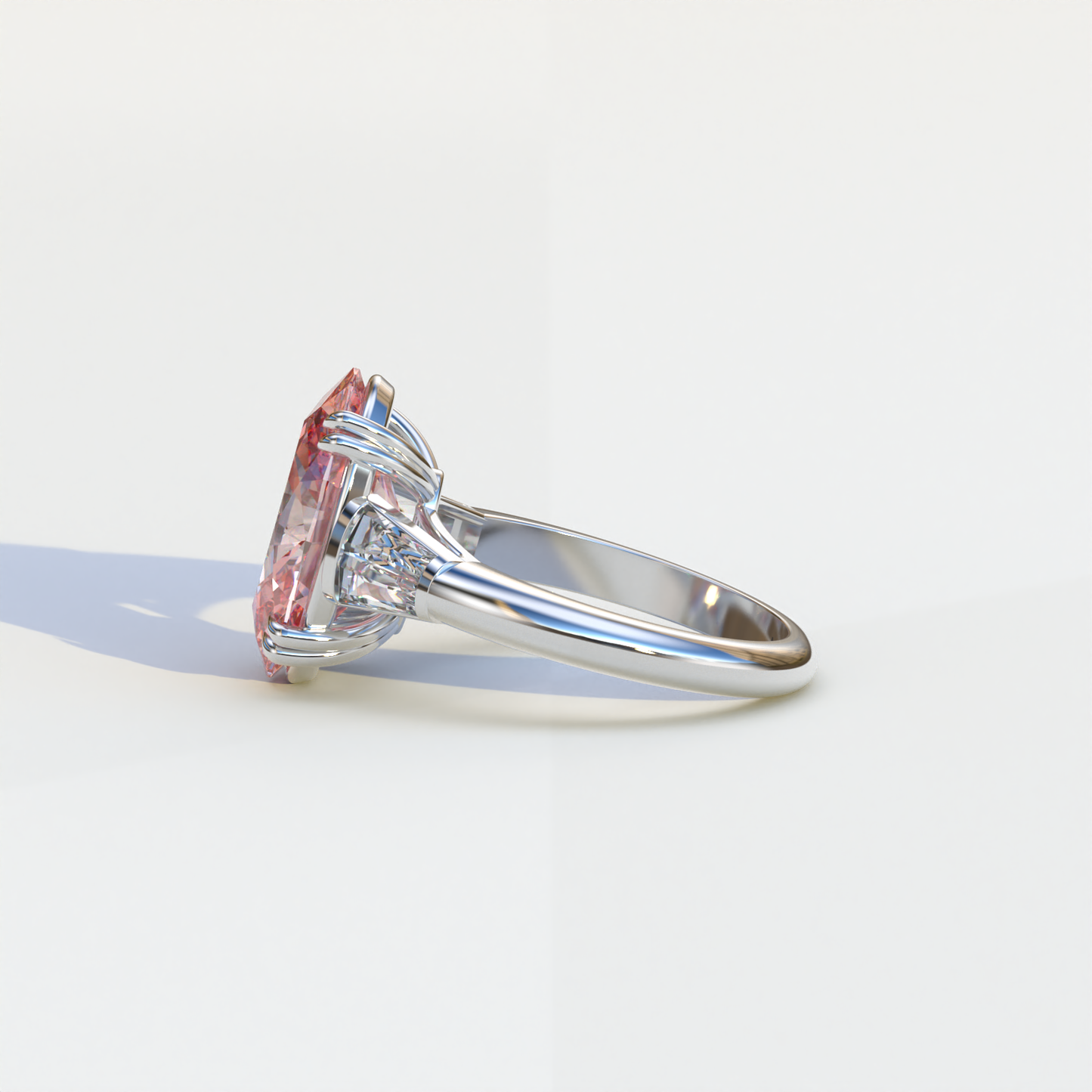 3 Carat Pink Oval & Baguette Lab Diamond Ring - Persi