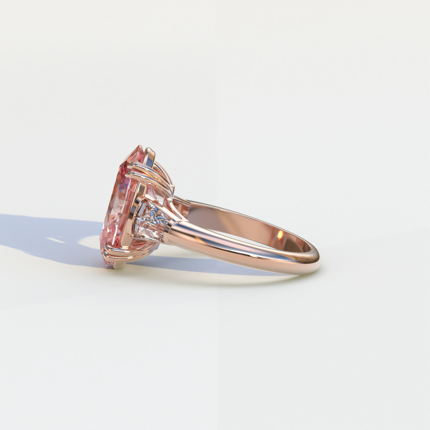 3 Carat Pink Oval & Baguette Lab Diamond Ring - Persi