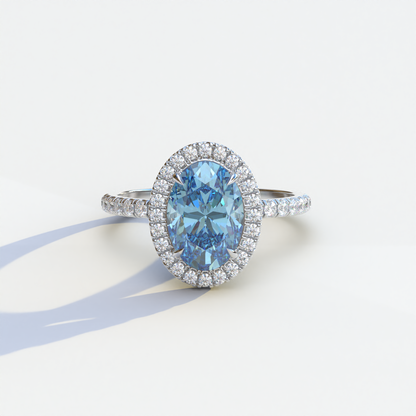 2.5 Carat Blue Oval Cut Halo & Pave Lab Grown Diamond Ring - Annabella