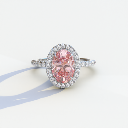 2.5 Carat Pink Oval Cut Halo & Pave Lab Grown Diamond Ring - Annabella