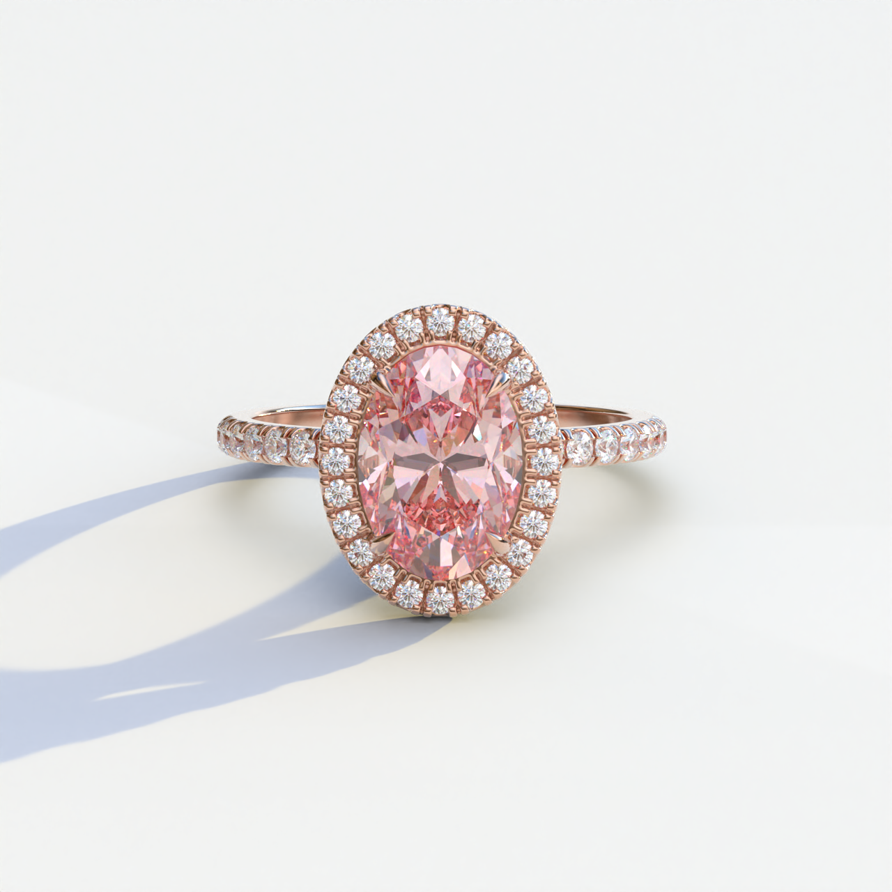 2.5 Carat Pink Oval Cut Halo & Pave Lab Grown Diamond Ring - Annabella