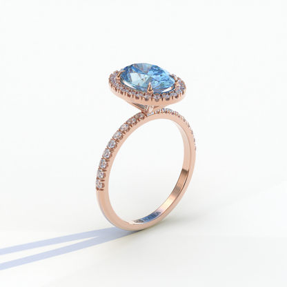 2.5 Carat Blue Oval Cut Halo & Pave Lab Grown Diamond Ring - Annabella