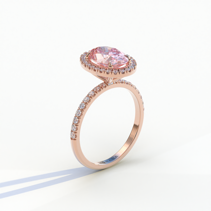 2.5 Carat Pink Oval Cut Halo & Pave Lab Grown Diamond Ring - Annabella