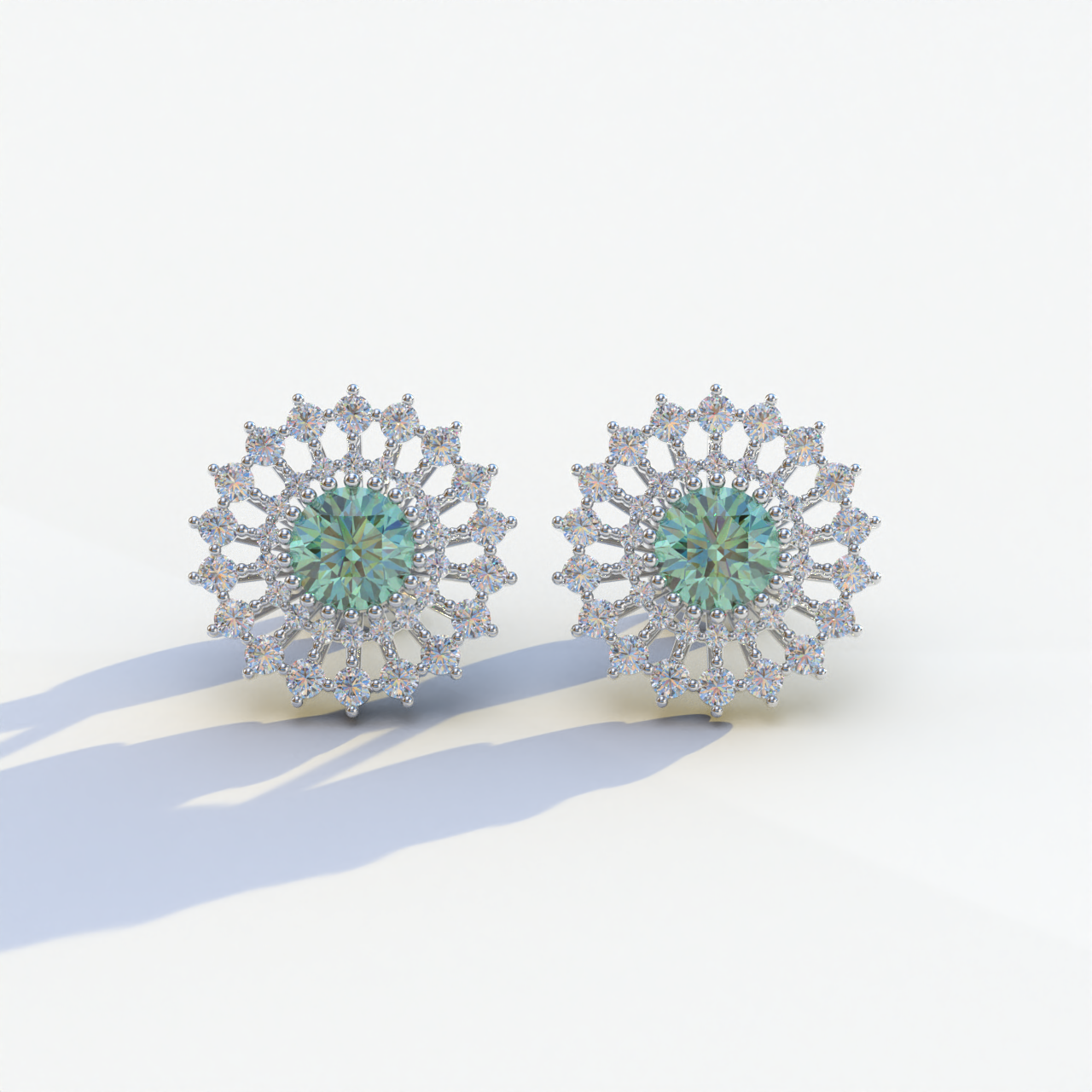 Aster - Green Color Round Diamond Stud Earrings