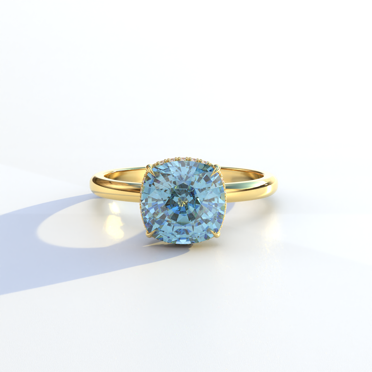 3 Carat Blue Cushion Lab Diamond Hidden Halo Ring - Adore