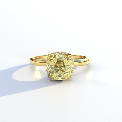 3 Carat Yellow Cushion Lab Diamond Hidden Halo Ring - Adore