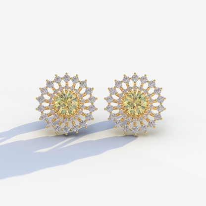 Aster - Yellow Color Round Diamond Stud Earrings