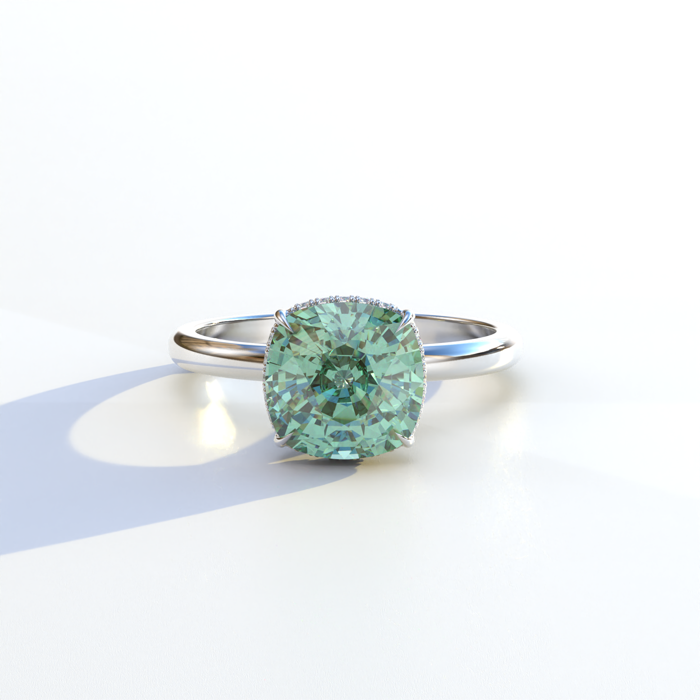 3 Carat Green Cushion Lab Diamond Hidden Halo Ring - Adore