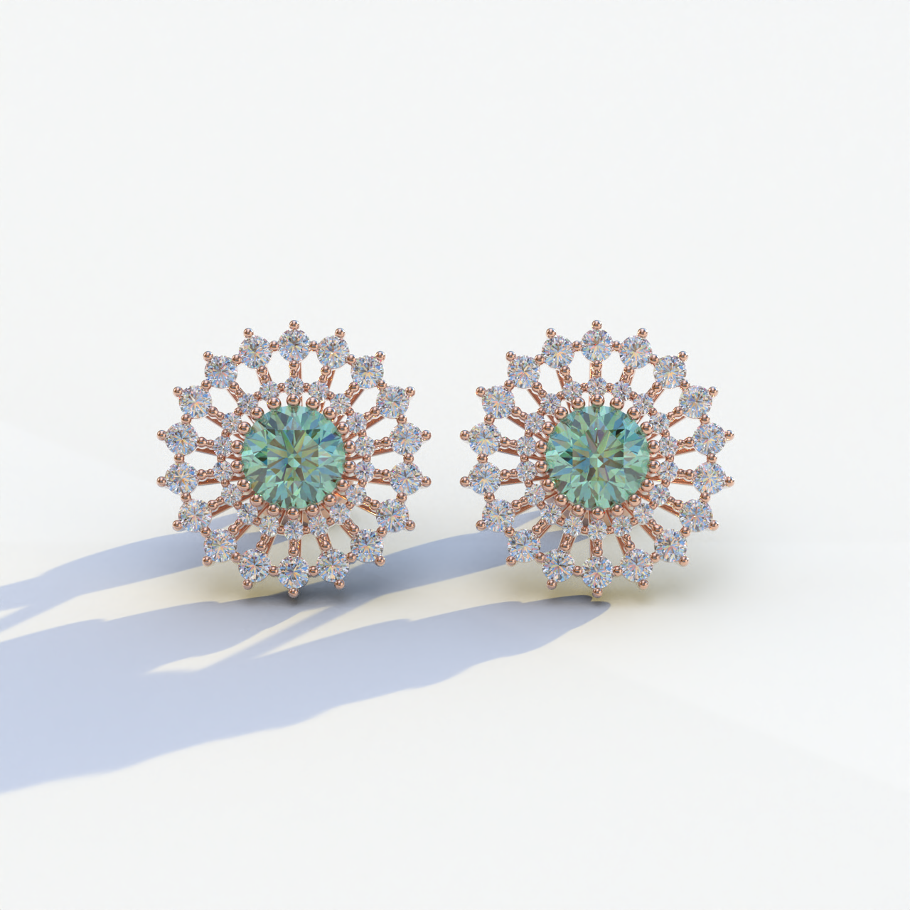 Aster - Green Color Round Diamond Stud Earrings