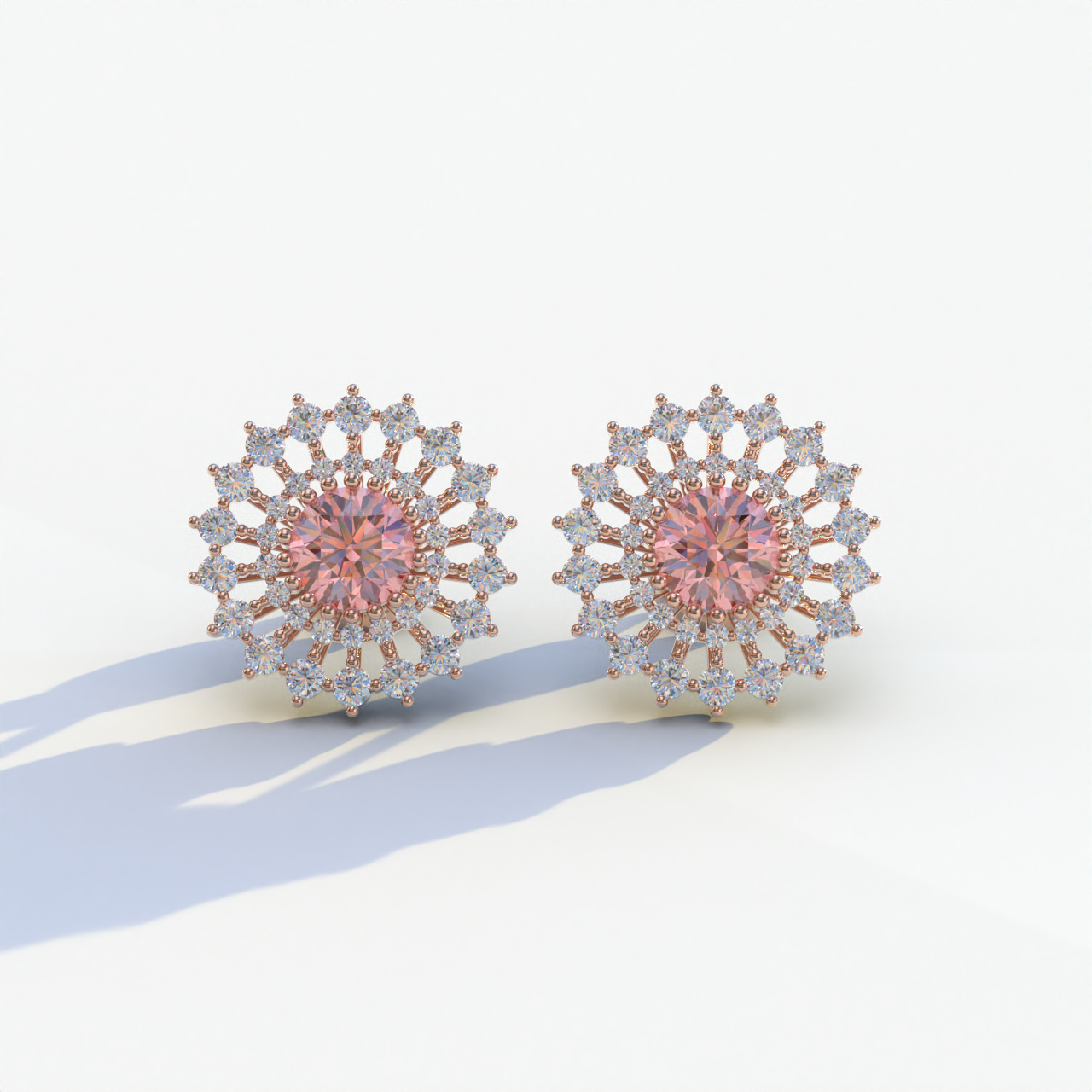 Aster - Pink Color Round Diamond Stud Earrings