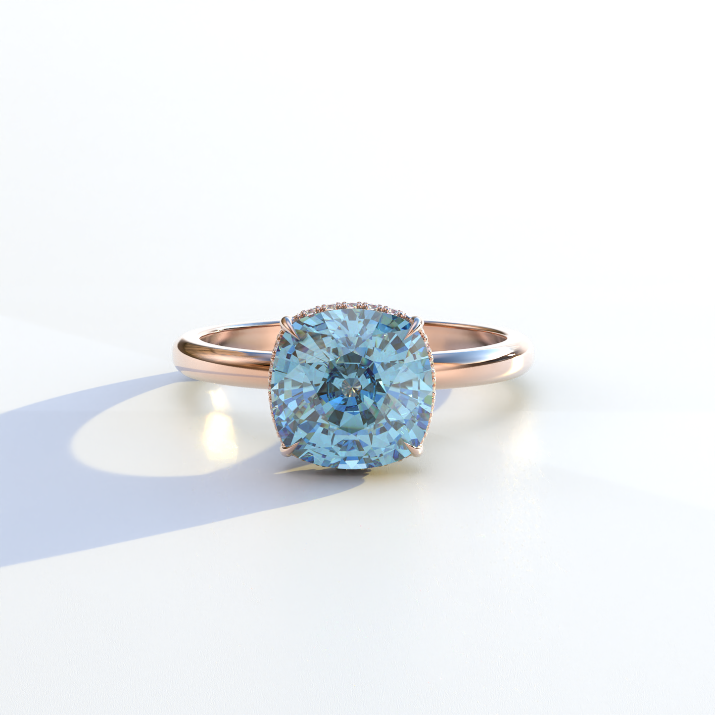 3 Carat Blue Cushion Lab Diamond Hidden Halo Ring - Adore