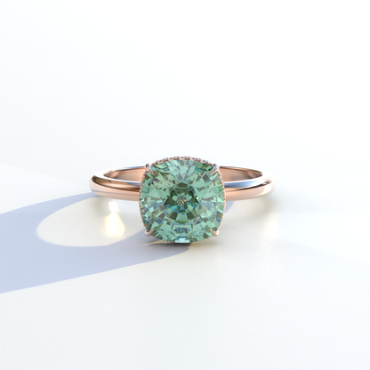 3 Carat Green Cushion Lab Diamond Hidden Halo Ring - Adore