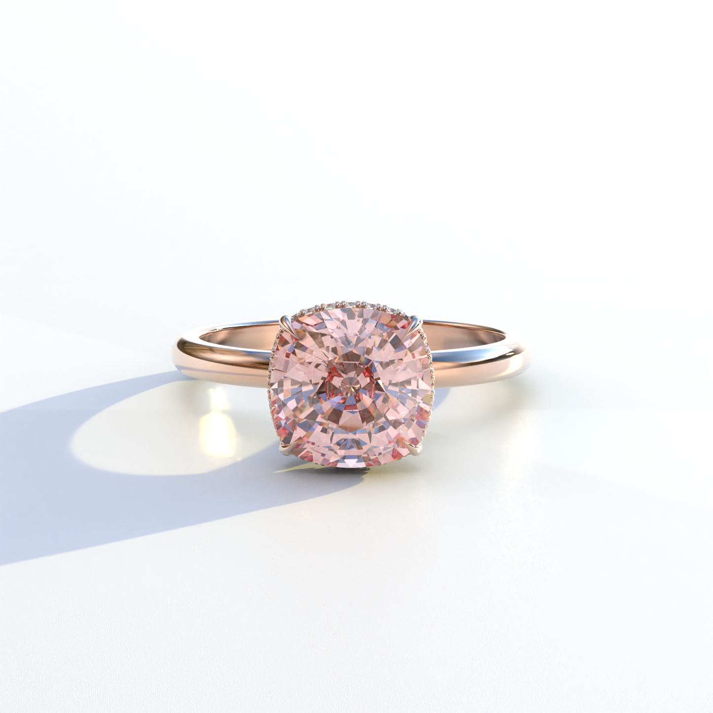 3 Carat Pink Cushion Lab Diamond Hidden Halo Ring - Adore