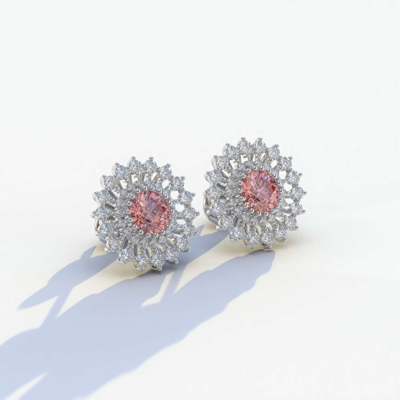 Aster - Pink Color Round Diamond Stud Earrings