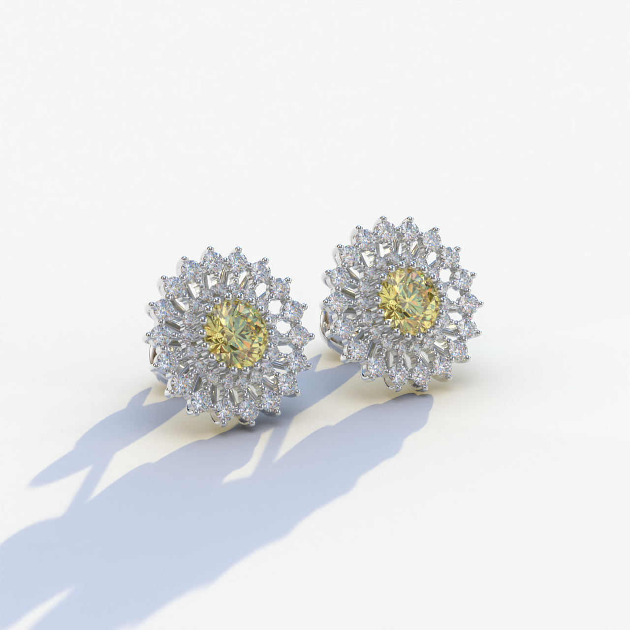 Aster - Yellow Color Round Diamond Stud Earrings