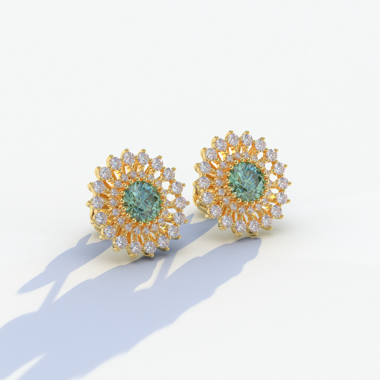 Aster - Green Color Round Diamond Stud Earrings