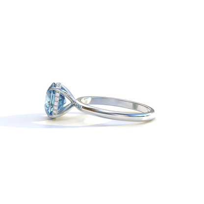 3 Carat Blue Cushion Lab Diamond Hidden Halo Ring - Adore