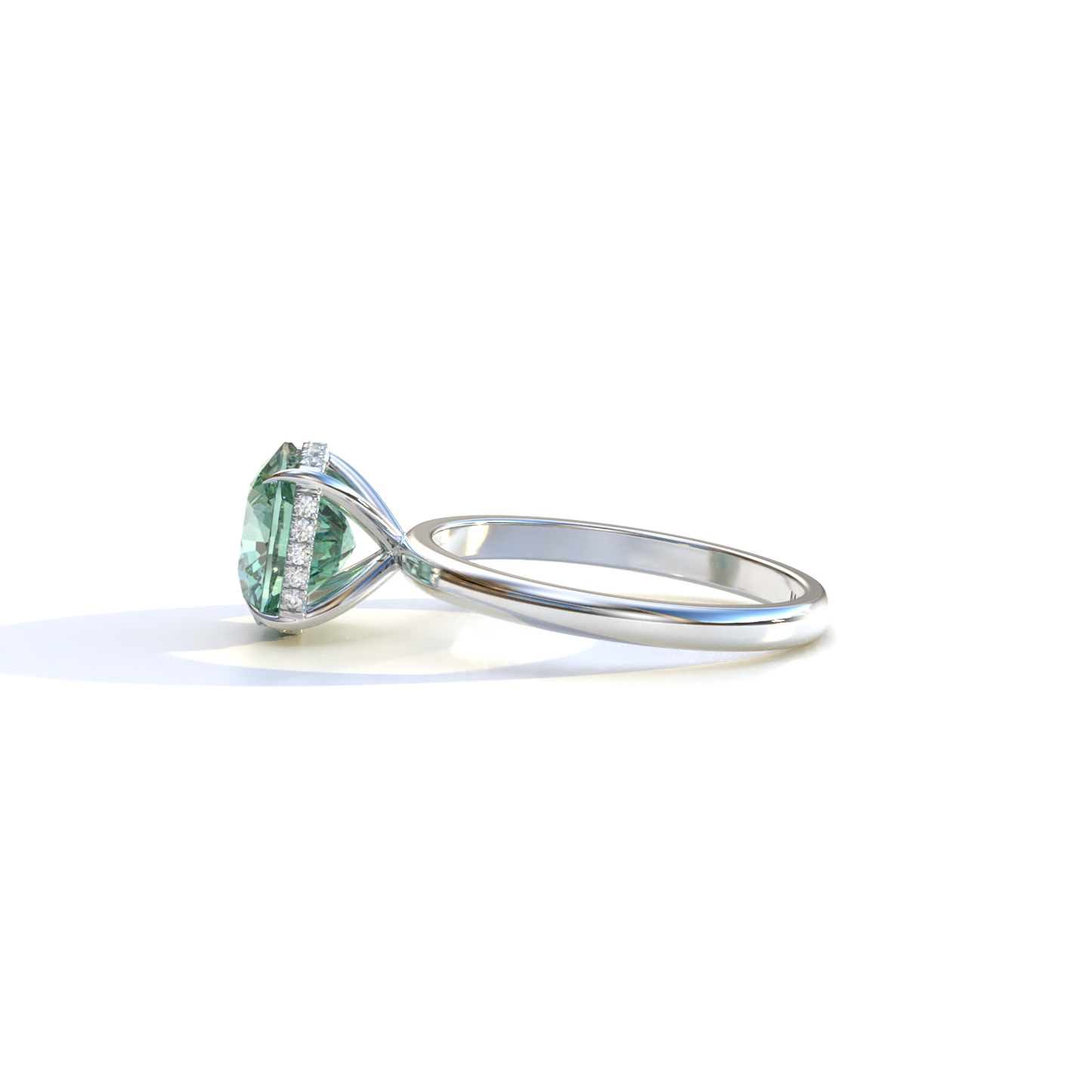 3 Carat Green Cushion Lab Diamond Hidden Halo Ring - Adore