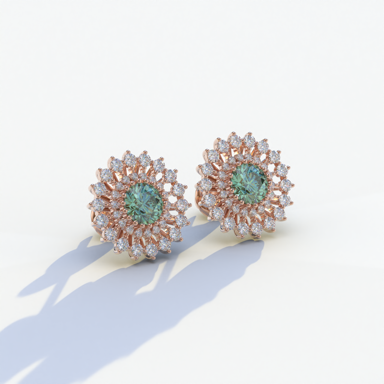 Aster - Green Color Round Diamond Stud Earrings