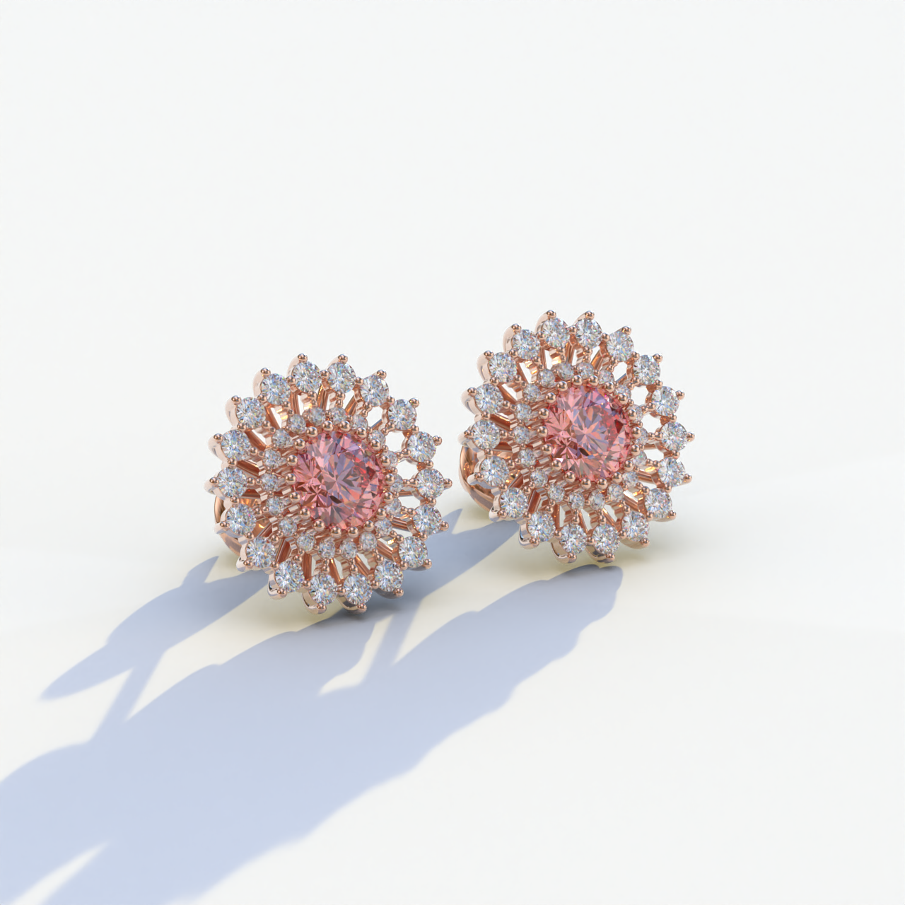 Aster - Pink Color Round Diamond Stud Earrings