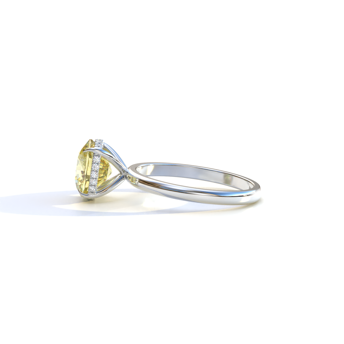 3 Carat Yellow Cushion Lab Diamond Hidden Halo Ring - Adore