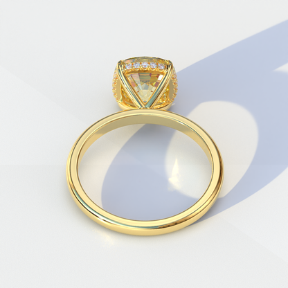 3 Carat Yellow Cushion Lab Diamond Hidden Halo Ring - Adore