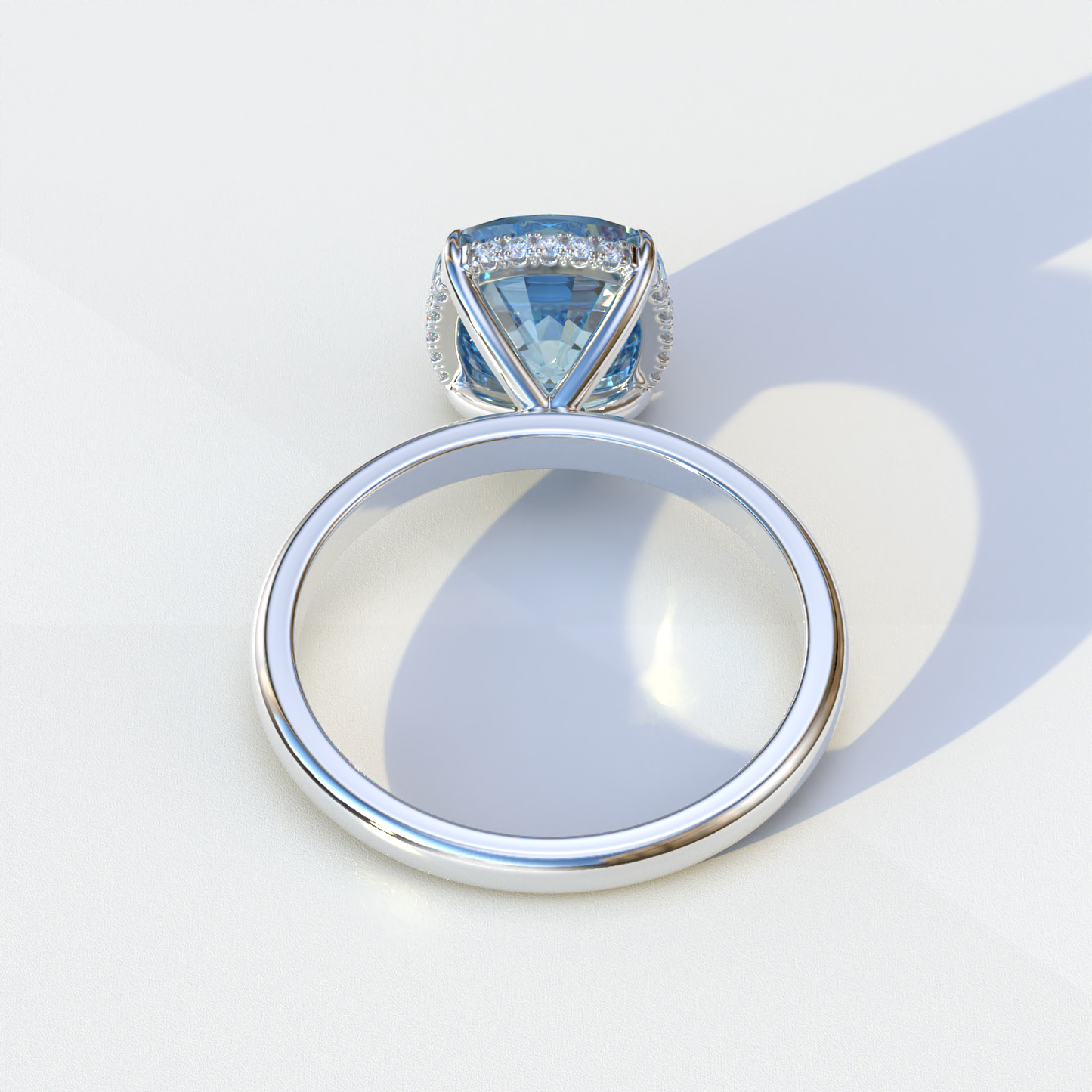 3 Carat Blue Cushion Lab Diamond Hidden Halo Ring - Adore