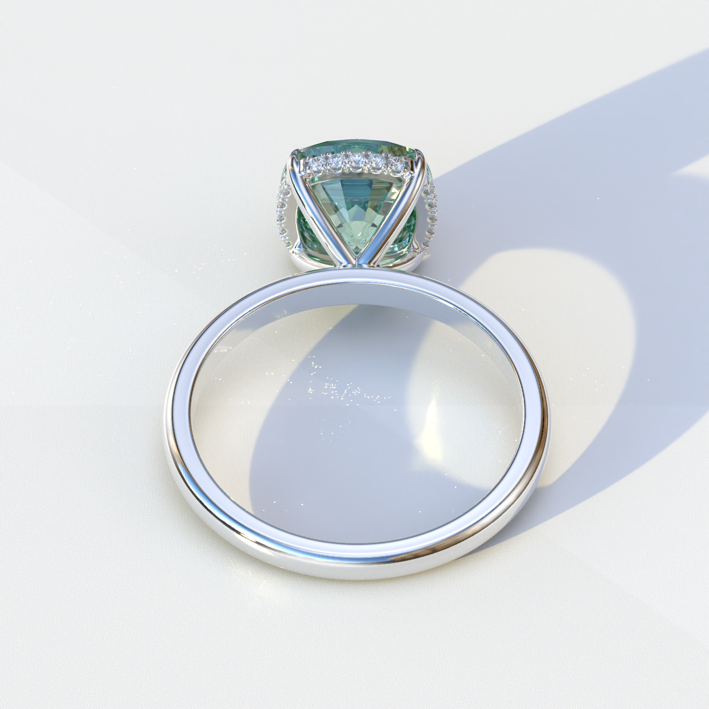 3 Carat Green Cushion Lab Diamond Hidden Halo Ring - Adore