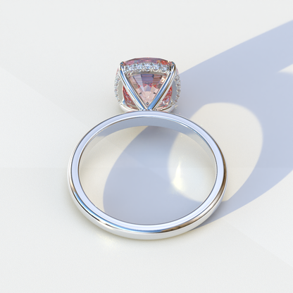 3 Carat Pink Cushion Lab Diamond Hidden Halo Ring - Adore