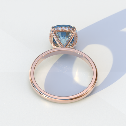 3 Carat Blue Cushion Lab Diamond Hidden Halo Ring - Adore