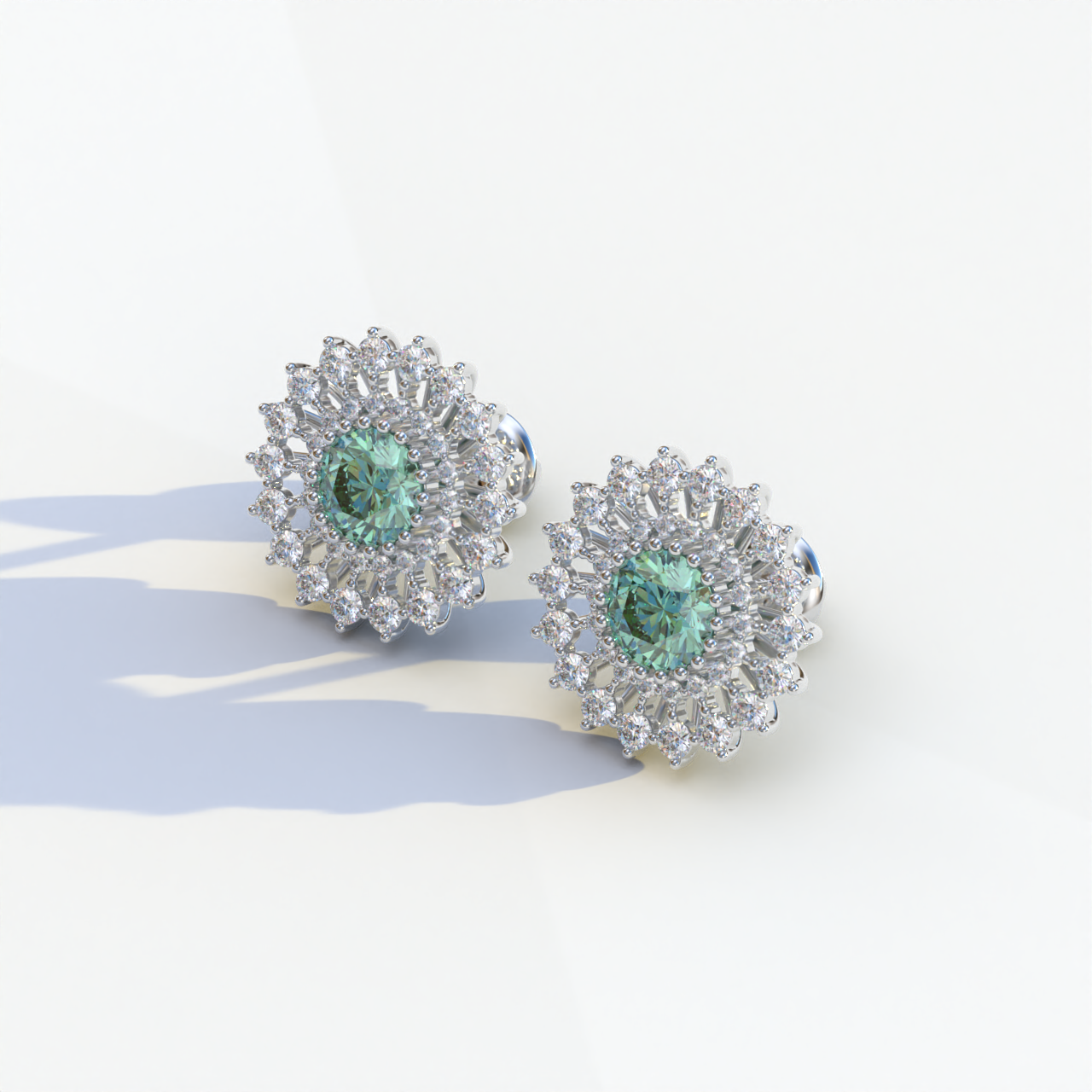 Aster - Green Color Round Diamond Stud Earrings