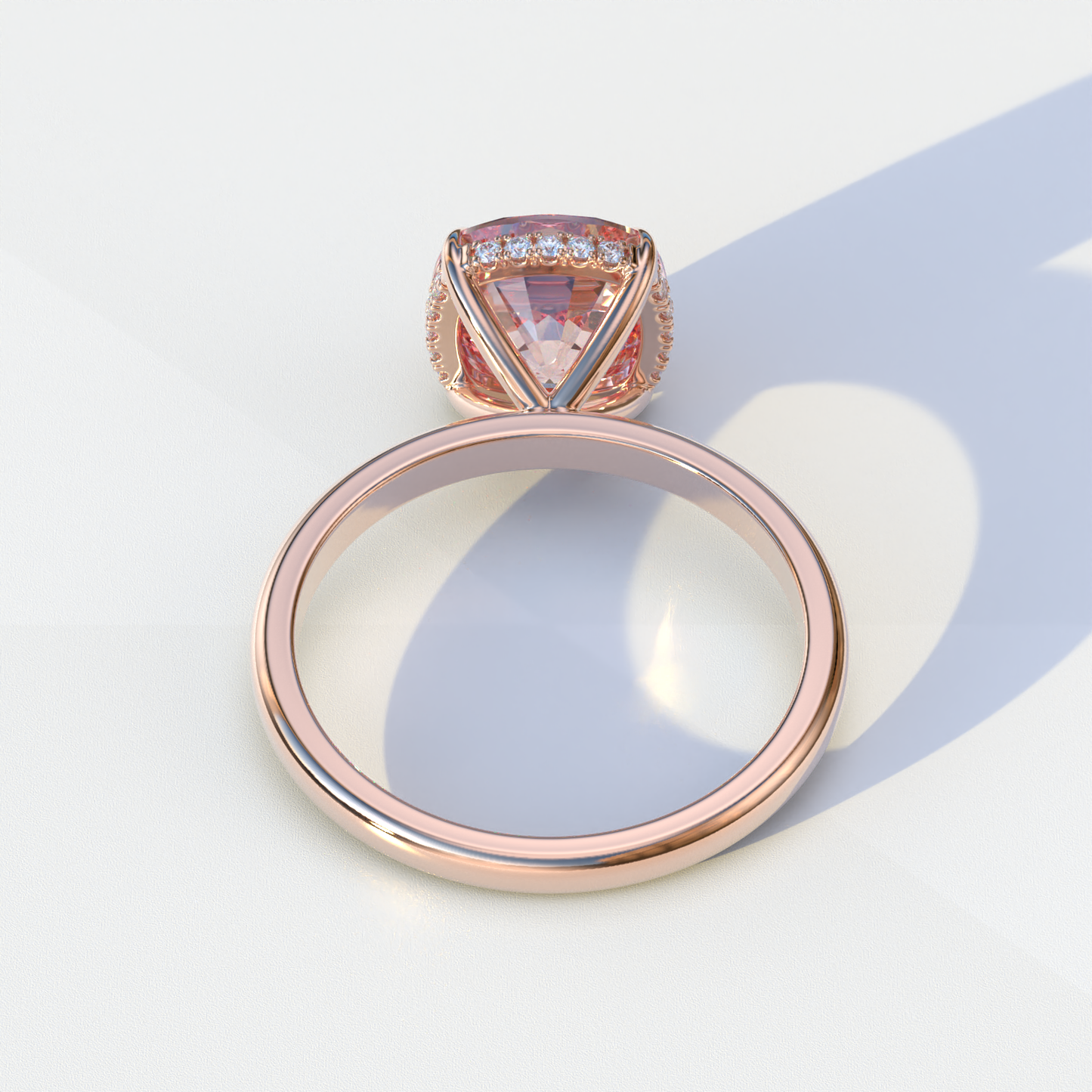 3 Carat Pink Cushion Lab Diamond Hidden Halo Ring - Adore