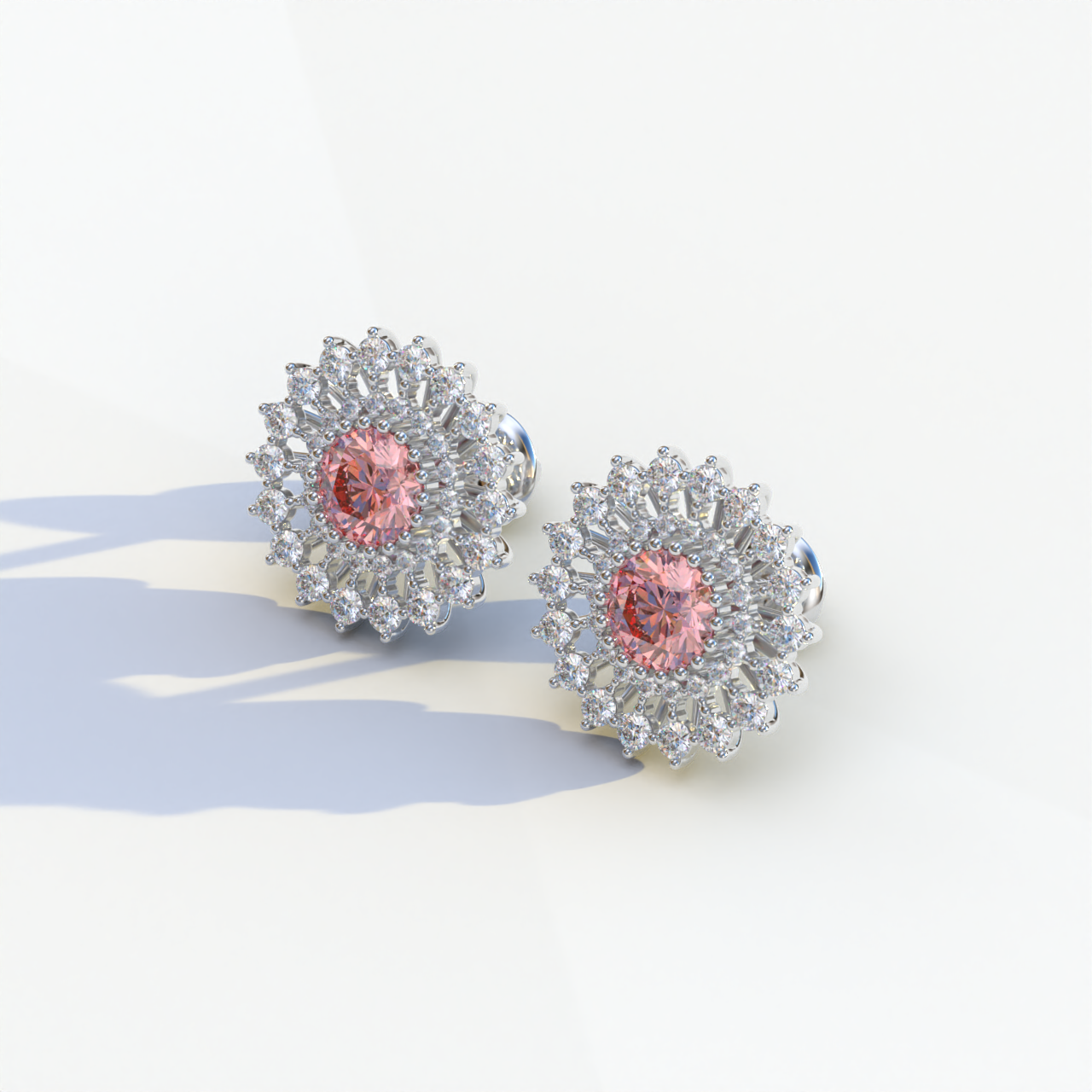 Aster - Pink Color Round Diamond Stud Earrings