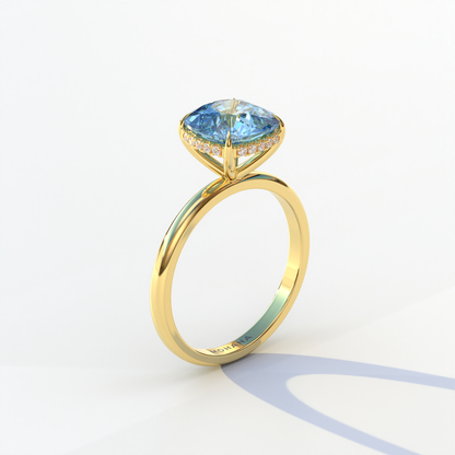 3 Carat Blue Cushion Lab Diamond Hidden Halo Ring - Adore