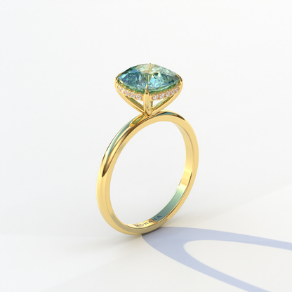 3 Carat Green Cushion Lab Diamond Hidden Halo Ring - Adore