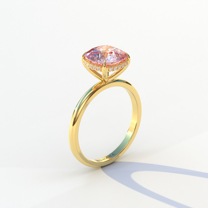 3 Carat Pink Cushion Lab Diamond Hidden Halo Ring - Adore