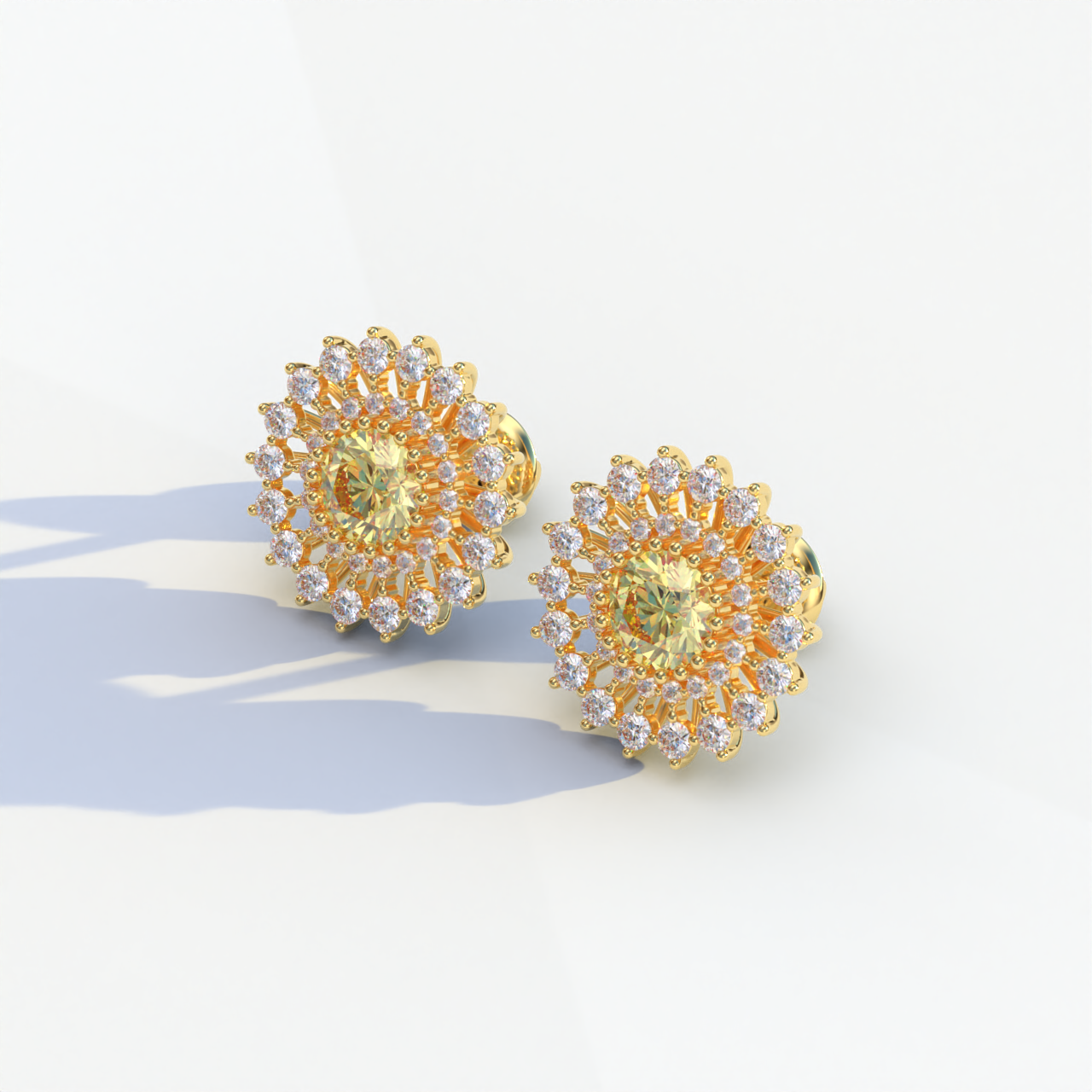 Aster - Yellow Color Round Diamond Stud Earrings