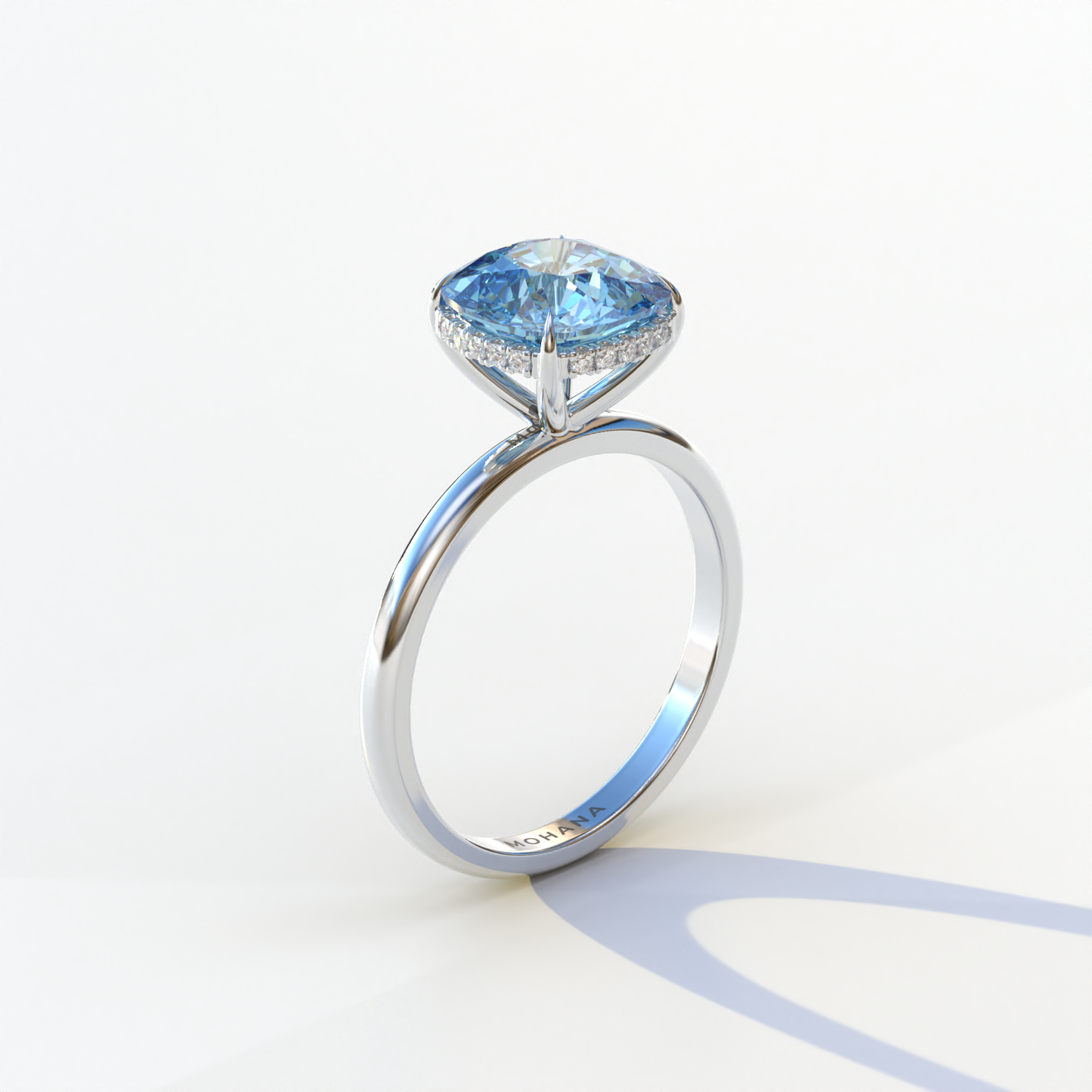 3 Carat Blue Cushion Lab Diamond Hidden Halo Ring - Adore