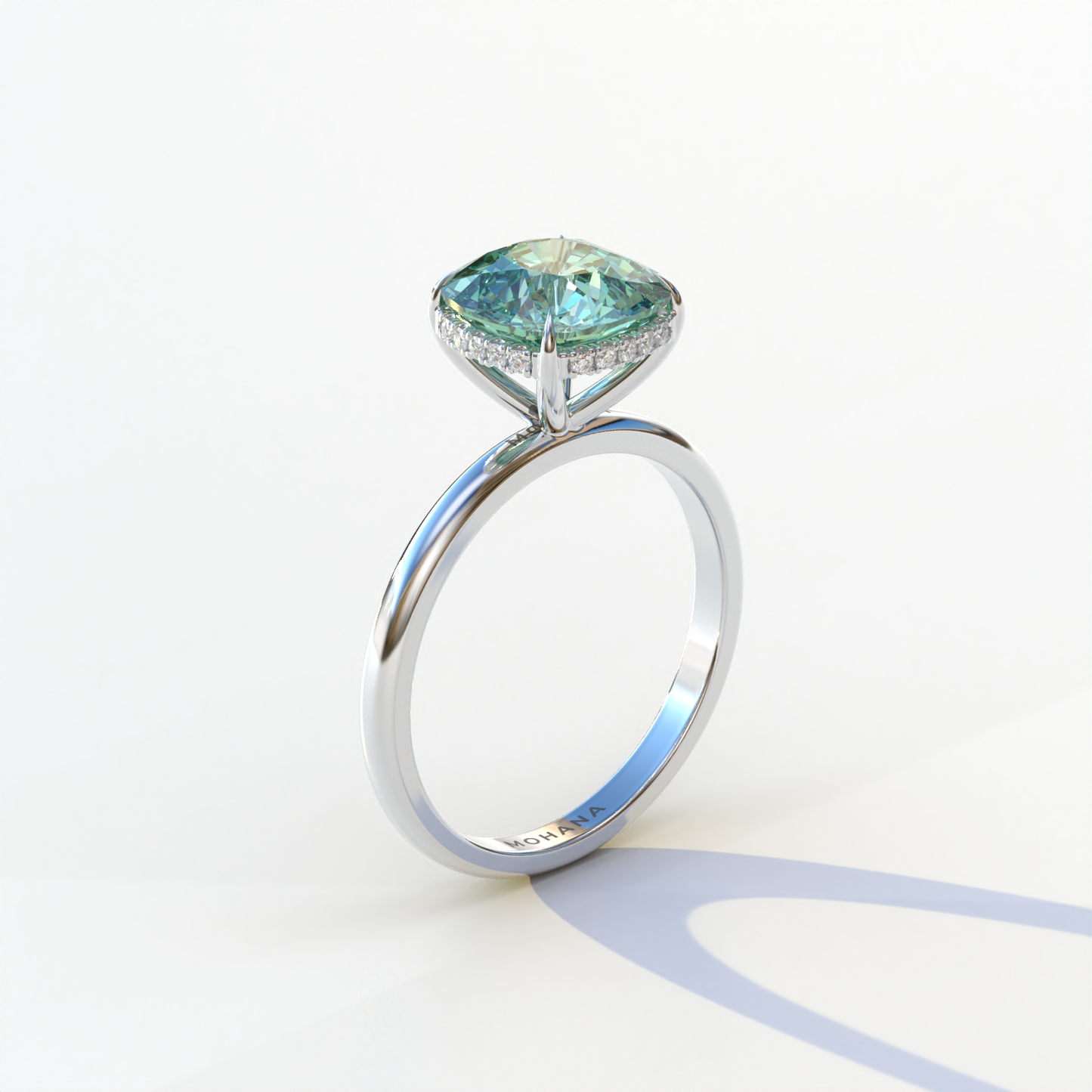 3 Carat Green Cushion Lab Diamond Hidden Halo Ring - Adore