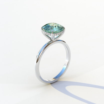 3 Carat Green Cushion Lab Diamond Hidden Halo Ring - Adore